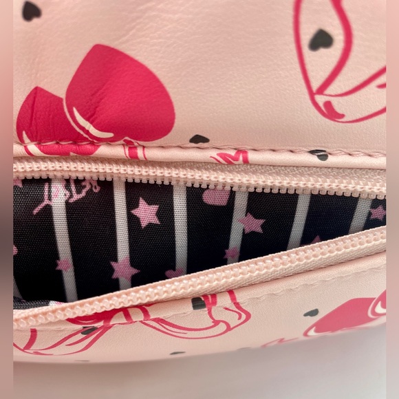 BETSEY JOHNSON Pink Bow LBCORAL Cherries Hearts Crossbody Purse‎ with Pom Pom - Picture 5 of 9